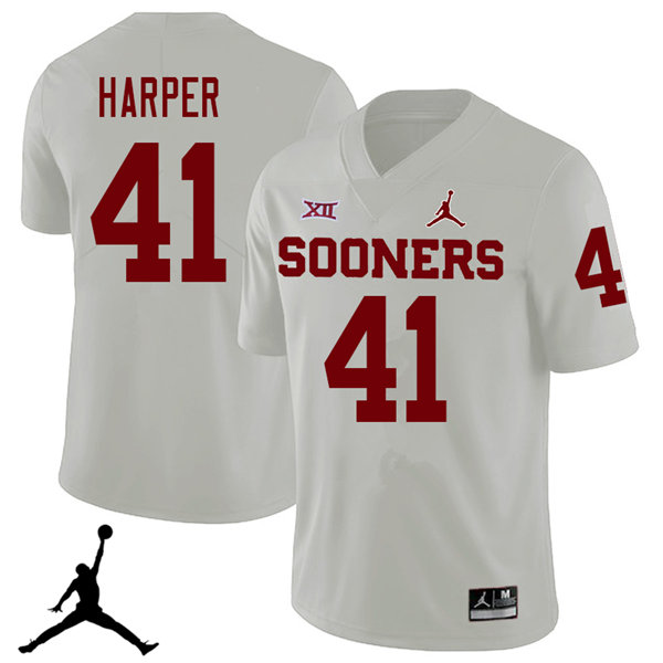 Jordan Brand Men #41 Casey Harper Oklahoma Sooners 2018 College Football Jerseys Sale-White - Click Image to Close